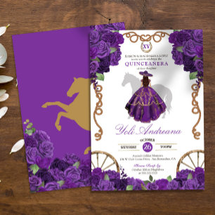 Royal Lila Western Charro Floral Quinceanera Einladung