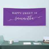Royal Lila White Happy Sweet 16 Ribbon Name Banner (Messe)