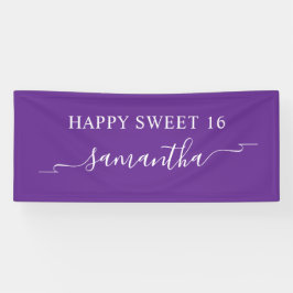Royal Lila White Happy Sweet 16 Ribbon Name Banner