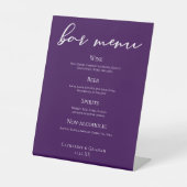 Royal Lila White Script Wedding Bar Menu Sockelschild (Vorderseite)