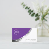 Royal Lila White Silver Decor Logo und QR-Code Visitenkarte (Stehend Vorderseite)