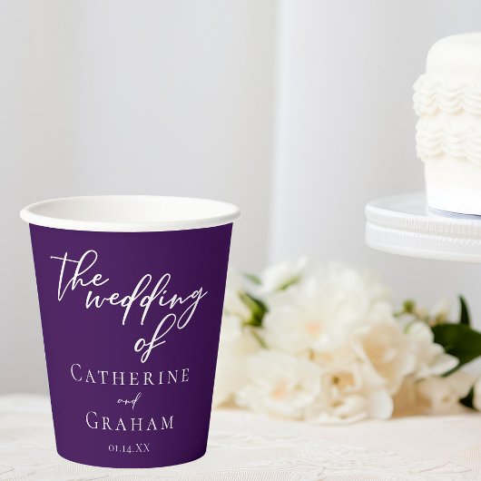 Royal Lila White Typografy Abend Wedding Pappbecher