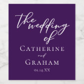 Royal Lila White Typografy Abend Wedding Weinetikett (Einzelnes Label)