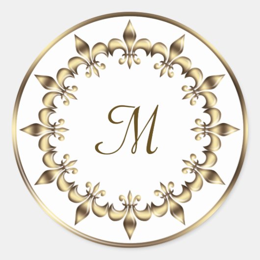 Royal Lilie Monogram Runder Aufkleber (Vorderseite)