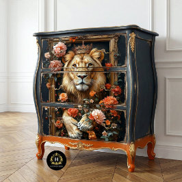 Royal Lion King Crown Floral Frame Decoupage Seidenpapier