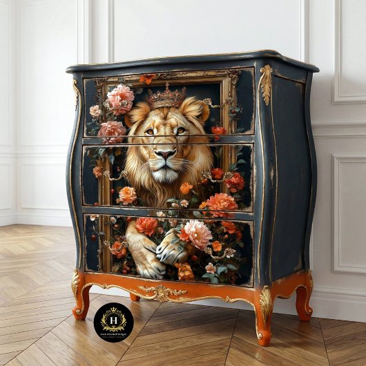 Royal Lion King Crown Floral Frame Decoupage Seidenpapier