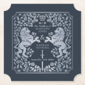 Royal Lion Medieval Sword Wedding Blue Ticket Untersetzer (Vorderseite)