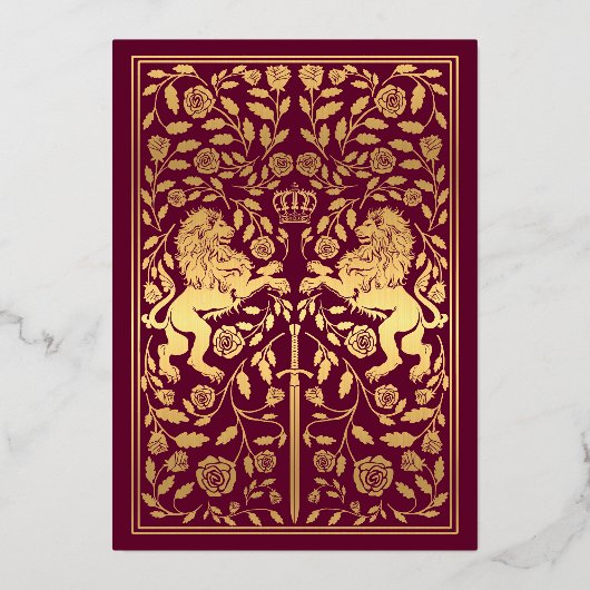 Royal Lion Mittelalterliche Hochzeit Folieneinladung (Rückseite)