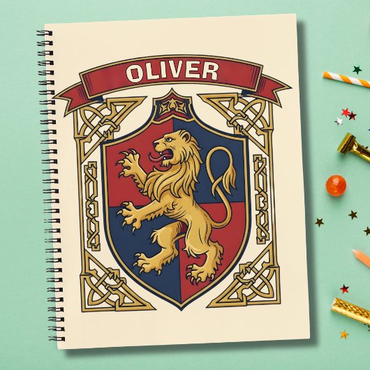 Royal Lion Rampant Coat of Arms Celtic Knotwork Notizblock