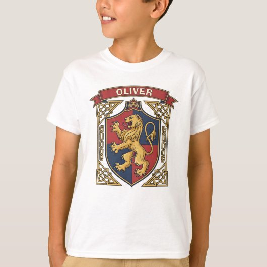 Royal Lion Rampant Coat of Arms Celtic Knotwork T-Shirt (Vorderseite)