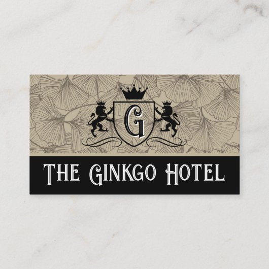 Royal Lions Wappen | Vintag Ginkgo-Muster Visitenkarte (Vorderseite)