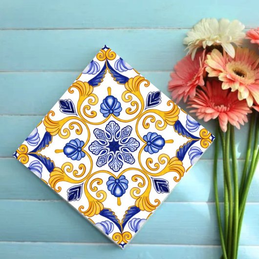 Royal Lisbon Scrollwork Elegant Portuguese Blue Fliese