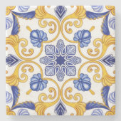 Royal Lisbon Scrollwork Elegant Portuguese Blue Steinuntersetzer (Vorderseite)