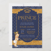 Royal Little Prince Navy Blue Gold Baby Dusche Einladung (Vorderseite)
