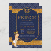Royal Little Prince Navy Blue Gold Baby Dusche Einladung (Vorne/Hinten)