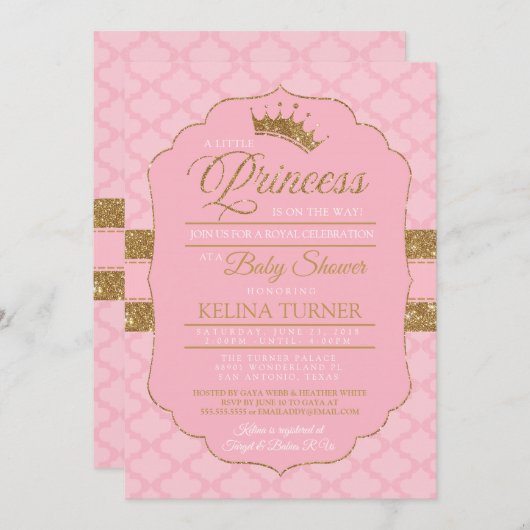 Royal Little Princess Babydusche Einladung (Vorne/Hinten)