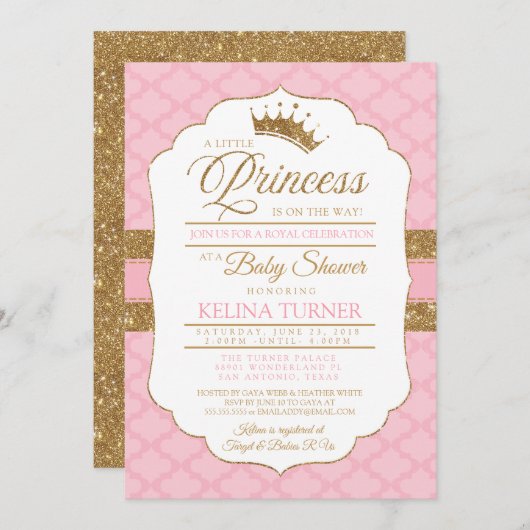 Royal Little Princess Pink Baby Dusche Einladung (Vorne/Hinten)