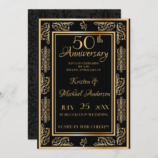 Royal Luxe Classic schwarzes Gold 50 Jahre alt Einladung (Vorne/Hinten)