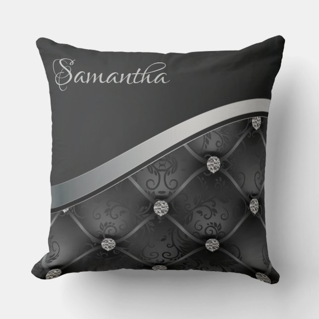Royal Luxury Elegant Black Silver Floral Kissen (Vorderseite)