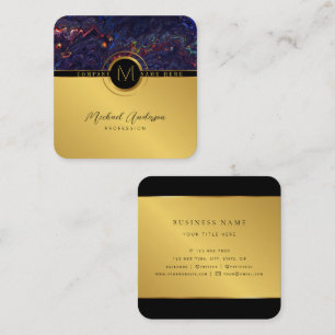Royal Luxury Gold Round Abstrakt & Agate Monogram Quadratische Visitenkarte