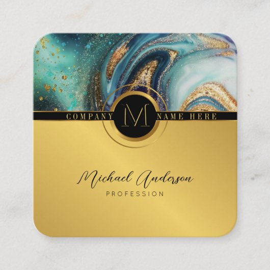 Royal Luxury Gold Round Abstrakt & Agate Monogram Quadratische Visitenkarte (Vorderseite)