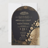 Royal Luxury Golden Floral Islamic Arch Wedding Einladung (Vorderseite)