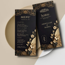 Royal & Luxury Golden Floral Ismic Wedding Menükarte