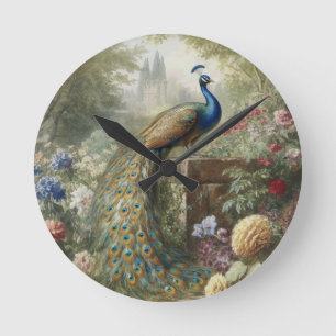 Royal Manor Pfauengarten Heritage-Kunst Runde Wanduhr