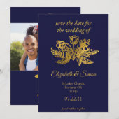 Royal Marineblau elegantes Foto Save the Date (Vorne/Hinten)