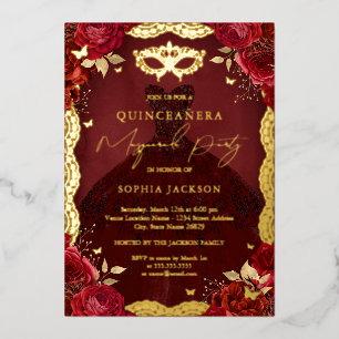 Royal Masquerade Party Red Gold Goa Quinceanera Folieneinladung