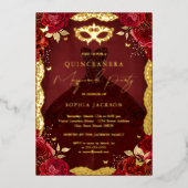 Royal Masquerade Party Red Gold Goa Quinceanera Folieneinladung (Vorderseite)