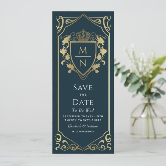 Royal Medieval Fantasy Monogram Save the Date Einladung (Stehend Vorderseite)