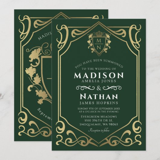 Royal Medieval Fantasy Monogram Wedding Einladung (Vorne/Hinten)