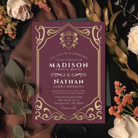 Royal Medieval Fantasy Monogram Wedding Einladung