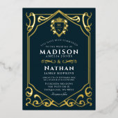 Royal Medieval Fantasy Monogram Wedding Folieneinladung (Vorderseite)