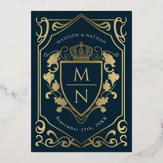 Royal Medieval Fantasy Monogram Wedding Folieneinladung (Rückseite)
