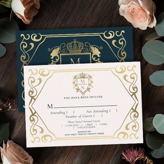 Royal Medieval Fantasy Monogram Wedding RSVP Begleitkarte