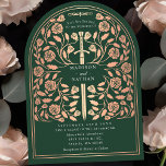 Royal Medieval Rose Goldschwert Hochzeitsplatz Einladung<br><div class="desc">Set den Ton für deine mittelalterliche Fantasy-Hochzeit mit einem kühnen Bogen-Einladung-Design - ein großartiges Goldschwert der Rose, umgeben von Blumen vor grünem Hintergrund. Ideal für Paare, die von einer epischen, romantischen Feier träumen. Machen Sie Ihre Liebe von Anfang an legendär! HINWEIS: Die Rose Gold in diesem Design ist NICHT real...</div>
