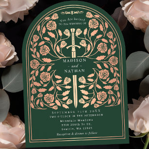 Royal Medieval Rose Goldschwert Hochzeitsplatz Einladung