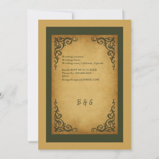 Royal Medieval Vintag Scroll Wedding Einladung (Rückseite)