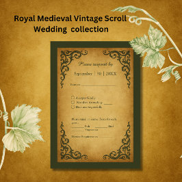 Royal Medieval Vintag Scroll Wedding RSVP Karte