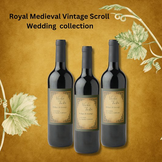 Royal Medieval Vintag Scroll Wedding Weinetikett