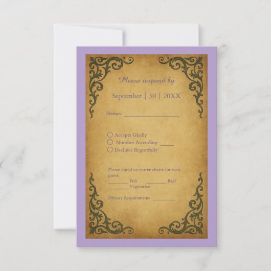 Royal Medieval Vintage Scroll Wedding RSVP Card Karte (Vorderseite)