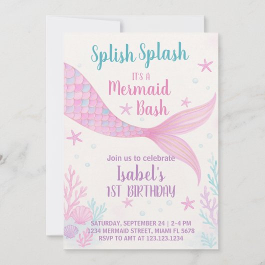 Royal Mermaid Princess Birthday Einladung (Vorderseite)