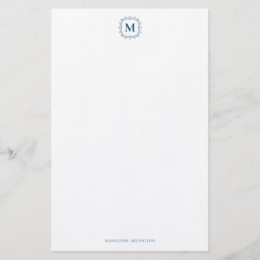 Royal Monogram Wappen Navy Blue Personalisiert Briefpapier (Vorderseite)