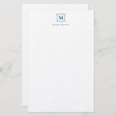 Royal Monogram Wappen Navy Blue Personalisiert Briefpapier (Vorne/Hinten)