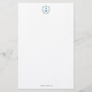 Royal Monogram Wappen Navy Blue Personalisiert Briefpapier