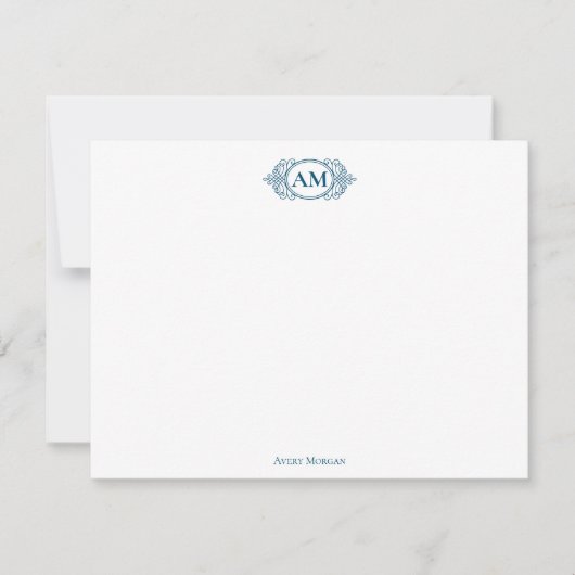 Royal Monogram Wappen Navy Blue Personalisiert Mitteilungskarte (Vorderseite)