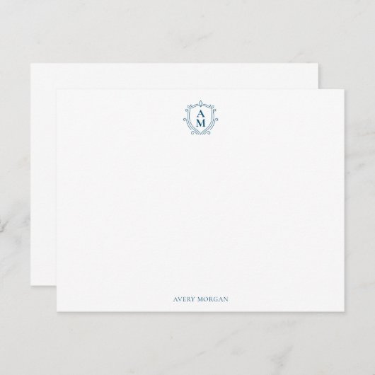 Royal Monogram Wappen Navy Blue Personalisiert Mitteilungskarte (Vorne/Hinten)