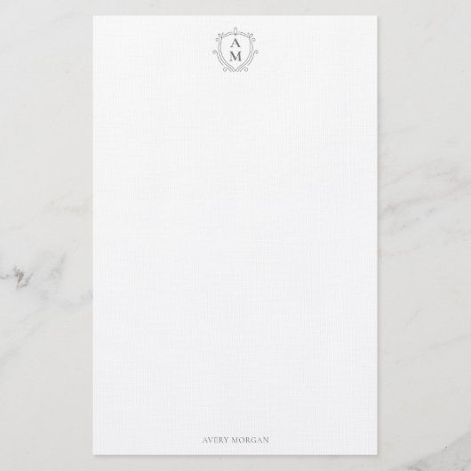 Royal Monogram Wappen Smokey Grau Personalisiert Briefpapier (Vorderseite)